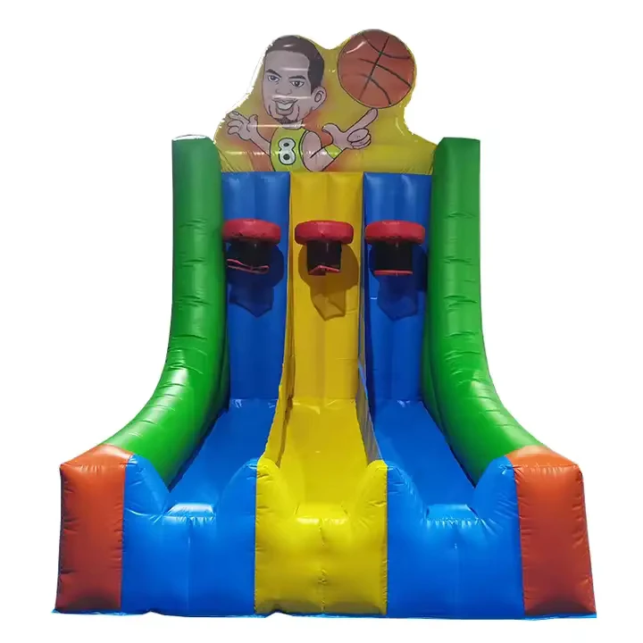 Jeu de Tir au Basketball Gonflable pour Adultes et Enfants en Extérieur, Triple Voies, Jeu de Cerceau de Basketball Multicolore