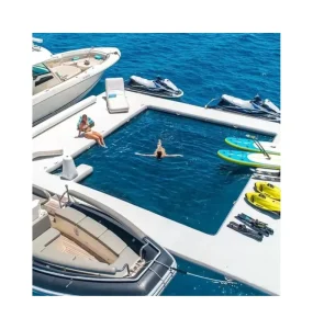 Piscine Gonflable pour Adultes avec Filet, Glissière de Yacht Pliable, Plateforme Flottante