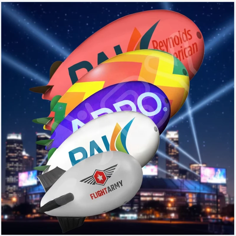 Pesawat Terbang Inflatable Iklan Luar Ruangan Besar PVC, Zeppelin Blimp Inflatable dengan Pencahayaan LED