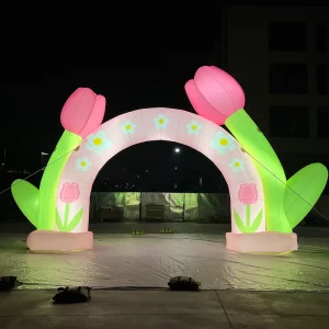 Outdoor Advertising Inflatable Tulip Flower Archway 9.6M Wide Inflatable Archway For Event LED Lights Inflatable Flower Entrance