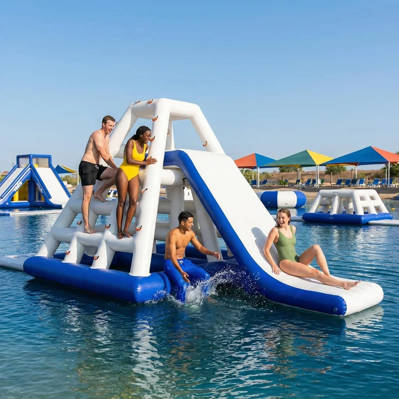 Buiten Aquapark Modules Drijvende Driehoek Inflatable Glijbaan Inflatable Waterglijbaan voor Park Speelplezier