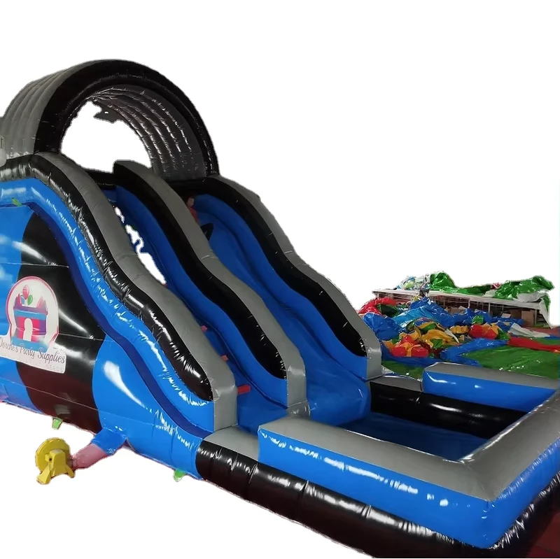 Scivoli Gonfiabili Commerciali Blu per Esterni in PVC con Piscina per Bambini e Adulti