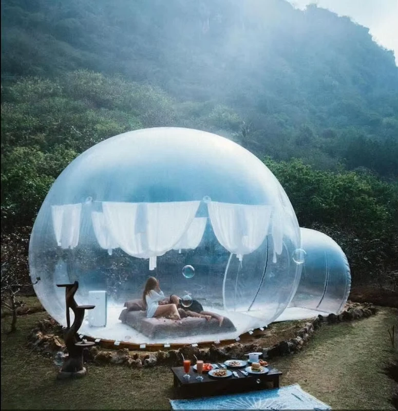 Tente de fête gonflable transparente de 3 m avec canal en PVC de 2 m, couche unique pour hôtels et événements
