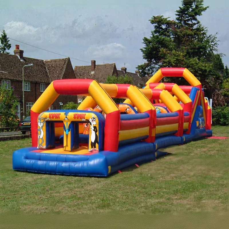 Buiten commerciële opblaasbare hindernisbaan uitdagingen, opblaasbare bouncer combo, feestspel