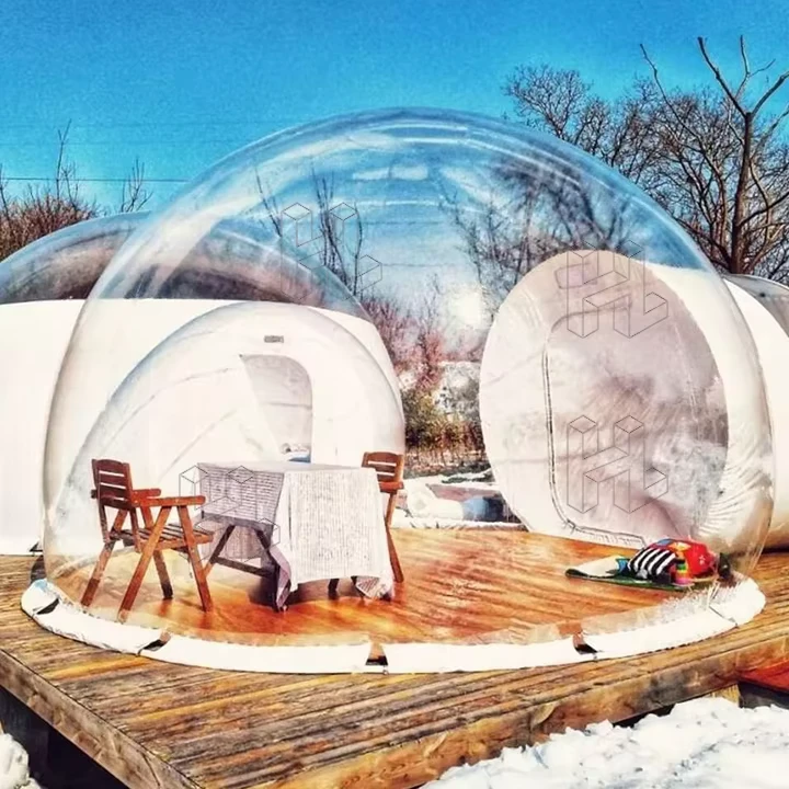 Tenda Camping Bubble Transparan Inflatable Komersial Luar Ruangan Jernih dengan 2 Terowongan