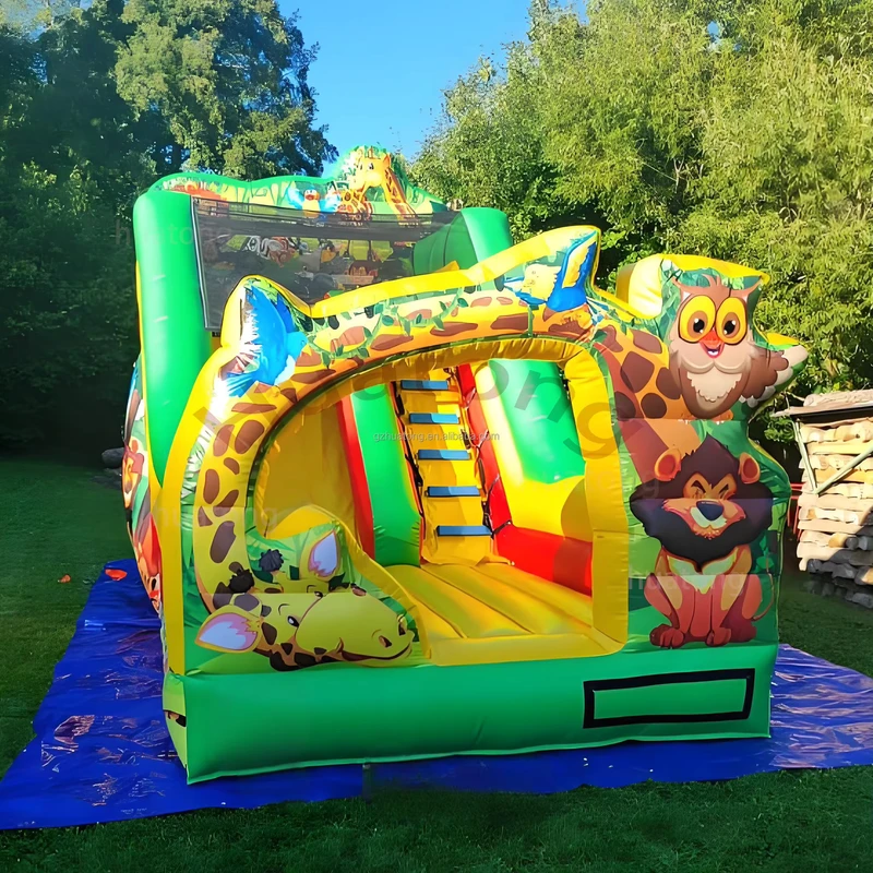 Buiten commerciële kinderen dieren tijger opblaasbare glijbaan PVC opblaasbare glijbaan opblaasbare droge glijbaan voor feestverhuur
