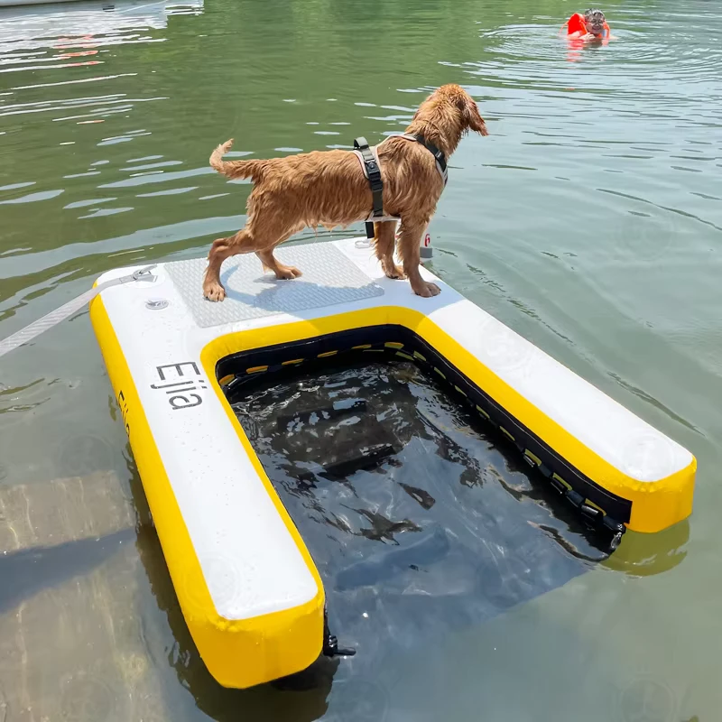Piattaforma Galleggiante Gonfiabile Personalizzata DWF per Gioco d'Acqua all'Aperto, Isola Rampante Gonfiabile per Cani