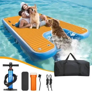 Outdoor Custom DWF Water Play Wooden Color Folding Stair Pool Swim Float Dock Island Platform Inflatable Water Ramp for Dog