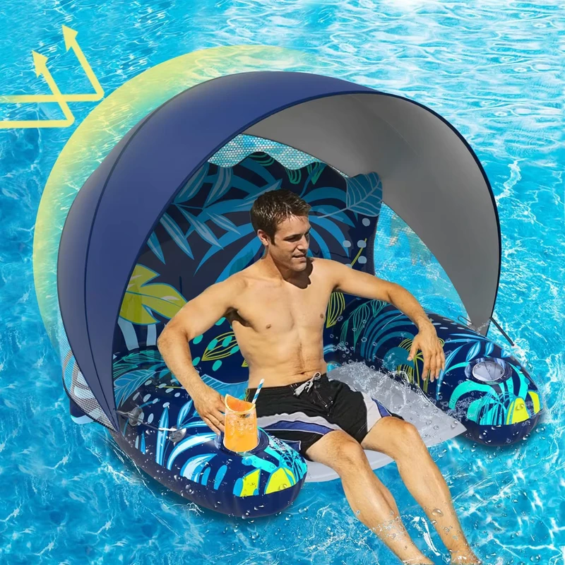 Flutuador Exterior com Sombrinha e Suporte para Copo Flutuador de Comprimento Curto