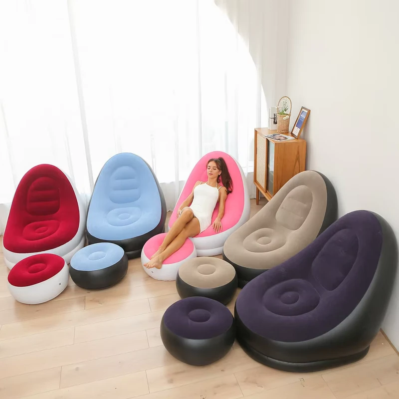 Sofa Inflatable Lipat Portable Tebal dengan Sandaran Kaki