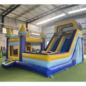 Jeux d'extérieur, château gonflable bleu et jaune, combinaison de maison de saut avec toboggan sec