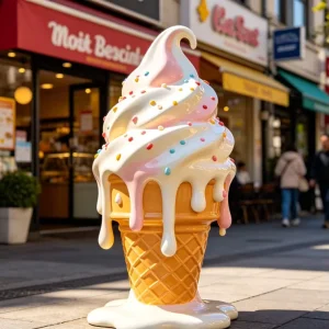 Escultura de Cono de Helado de Fibra de Vidrio Pintada Gigante para Exterior, Diseño Moderno de Lujo, Resistente a la Intemperie, Decoración de Jardín para Todas las Estaciones