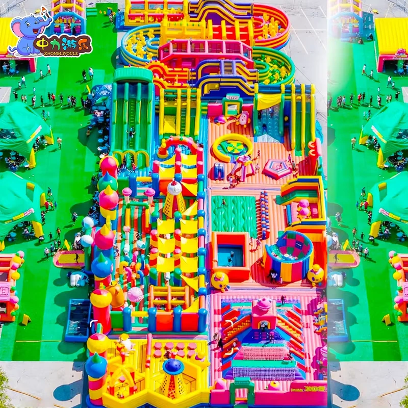 Công Viên Inflatable Khổng Lồ Ngoài Trời Lâu Đài Nhảy Inflatable Khóa Học Chướng Ngại Vật Inflatable Trampoline