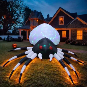 Outdoor Halloween Decor 6ft 180cm Inflatable Spider with Built-in LEDs Blow-Up Motif Party Lights for Holiday Celebration