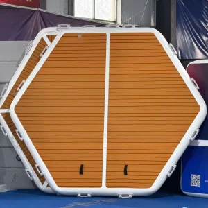 Plataforma flotante hexagonal de descanso en el mar para yates, comercial, de PVC inflable de 0,9 mm con pontón