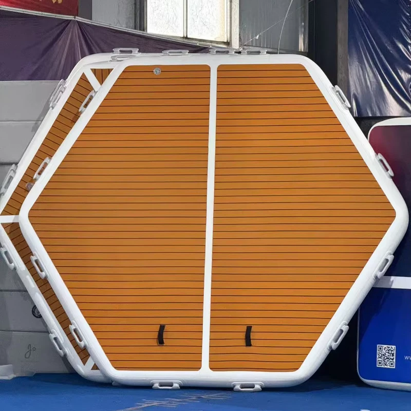 Outdoor Happy Island Commercial 0.9mm PVC Inflatable Floating Hexagonal Sea Rest Yacht Dock Platform with Pontoon