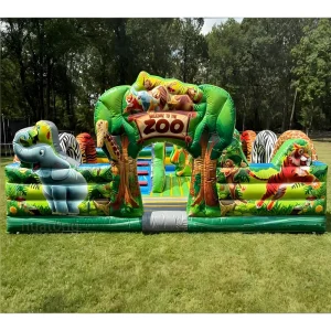 Outdoor Hupfburg Inflatable Combo Jungle Animal Theme Bouncy Castle Slide Colorful Bouncy Castle for Kids