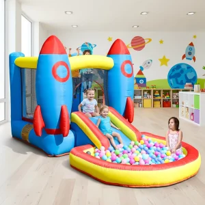 Outdoor Indoor Kids Party Play Inflatable Bounce House Toddler Bouncy Castle Combo with Ball Pit Slide Basket Trampoline