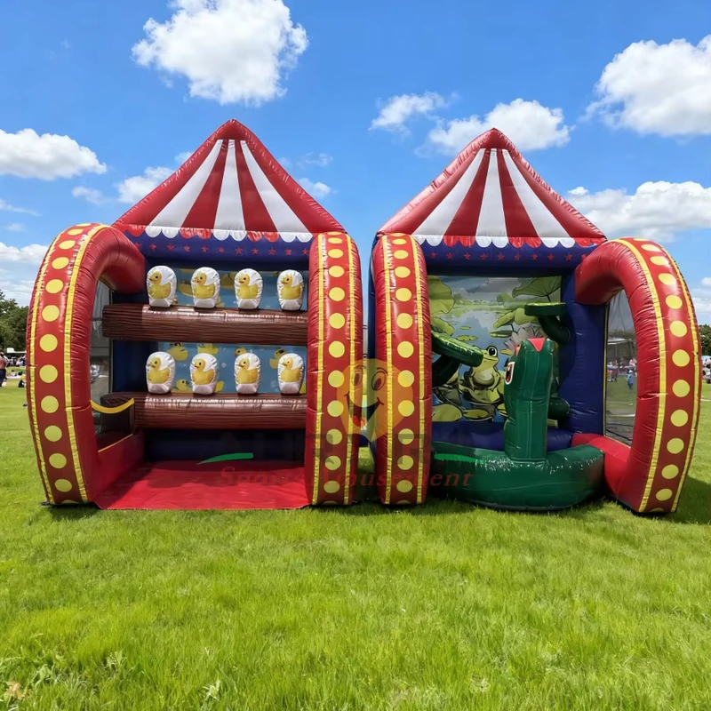 Jeux de carnaval gonflables commerciaux en PVC extérieur Système de tir à la grenouille et au canard