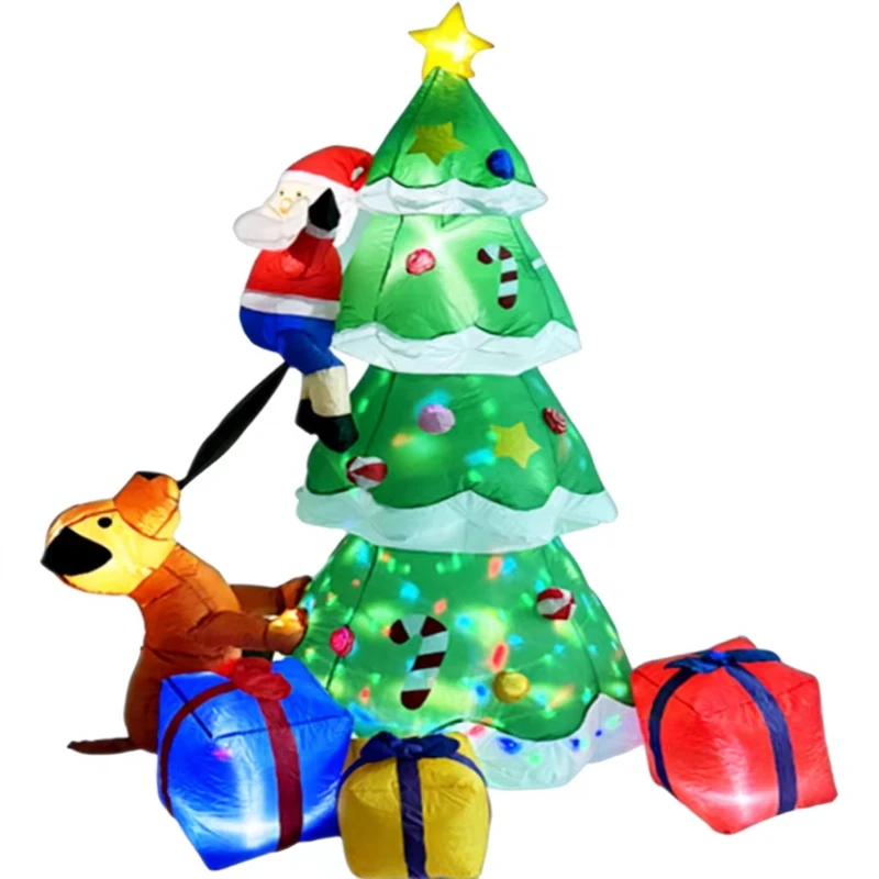 Décorations de Noël gonflables extérieures avec Père Noël, chien, cadeaux, boîtes, arbre de Noël gonflable