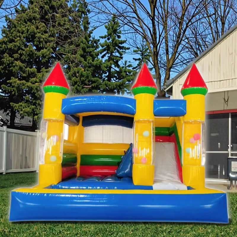 Lều nhảy bouncy PVC ngoài trời kết hợp cầu trượt 6x6m, sức chứa 250kg, bảo hành 1 năm
