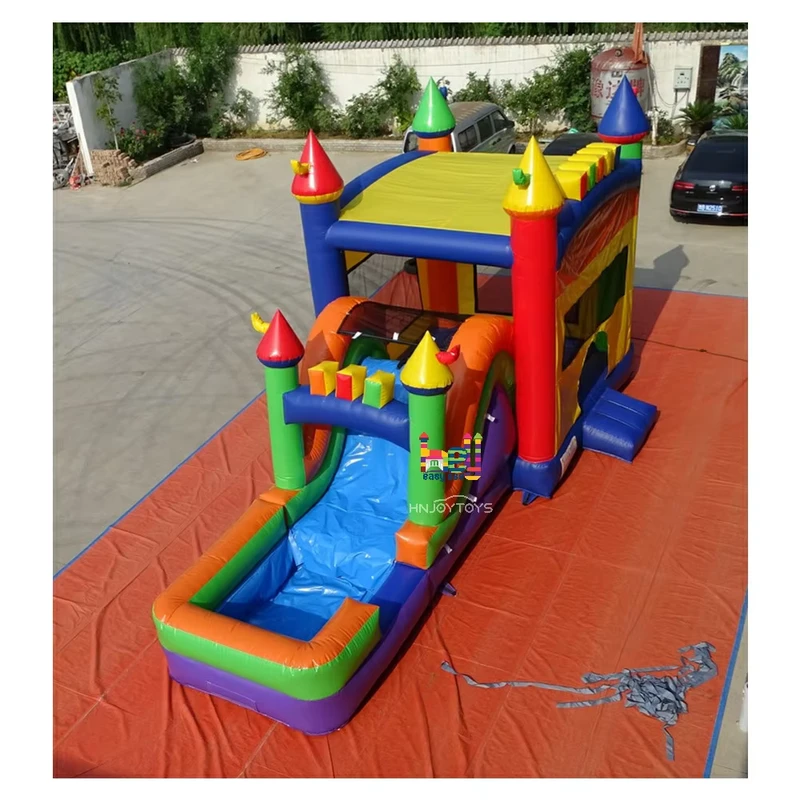 Outdoor Inflatable Rainbow Combo PVC Material with Bounce Castle and Slide for Sports Park Areas