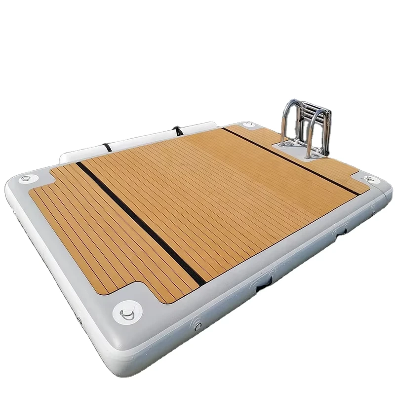 Ilha Flutuante Inflável para Natação, Balsa Flutuante, Plataforma de Flutuação para Jet Ski com Escada