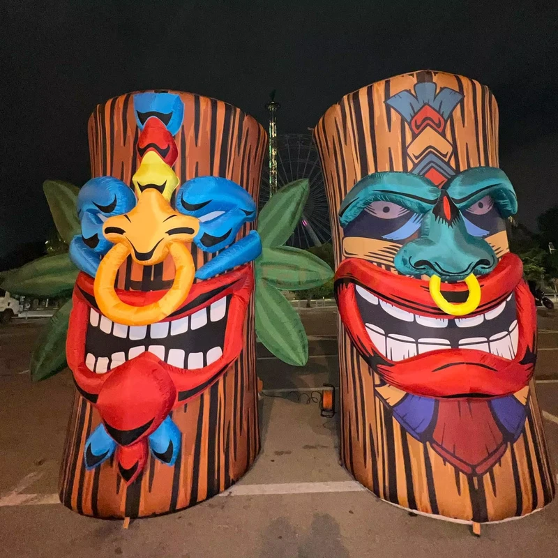 Patung Kolom Tiki Inflatable Luar Ruangan Model Stump Inflatable dengan Lampu untuk Dekorasi Iklan