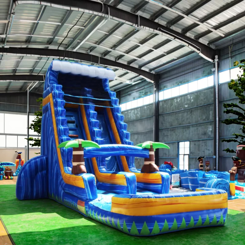 Fête pour enfants en extérieur, toboggans gonflables Jungle Falls de 24 pieds, glissade humide et sèche