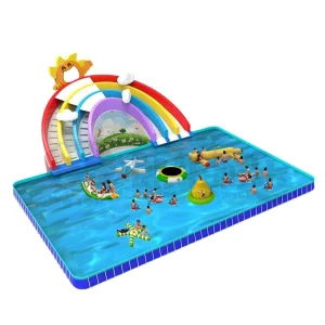Outdoor Large Amusement Aqua Park Inflatable Commercial rainbow Slide with Pool Water Park Equipment