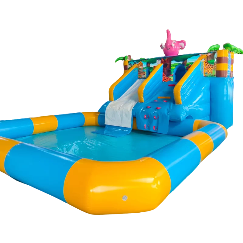 Parc aquatique mobile éléphant gonflable extérieur, combinaison de toboggan aquatique, château d'eau