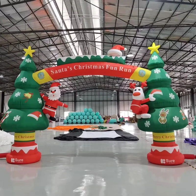 Outdoor Large Festival Christmas Advertising Oxford PVC Durable Waterproof Inflatable Cartoon Archway Santa Claus
