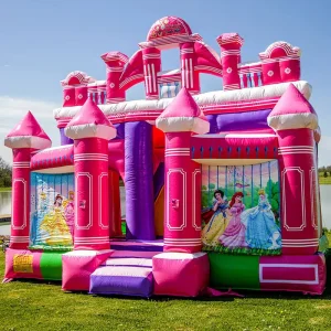 Outdoor Large Pink Princess Inflatable Bounce House for Kids Bouncy Castle with Slide Jump House Inflatable Bouncer for Party