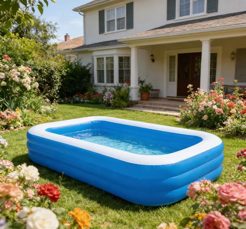 Gran piscina inflable rectangular para adultos y niños, piscina portátil de PVC con pelotas de océano para jugar en el agua