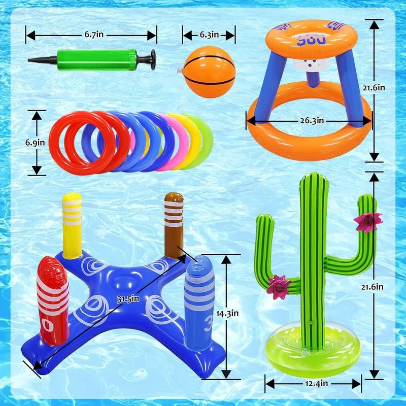 ของเล่นโยนห่วงเป่าลม PVC สำหรับใช้กลางแจ้ง พร้อมอุปกรณ์ลอยน้ำหนาสำหรับบ้านและสวนสนุกน้ำเชิงพาณิชย์