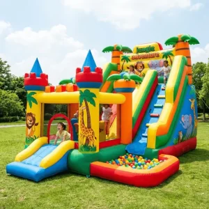 Castello Gonfiabile all'Aperto in PVC con Combinazione di Scivolo