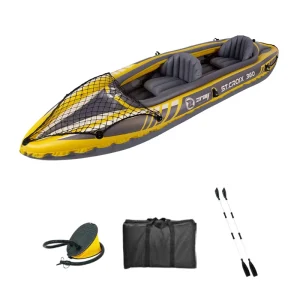Perahu Kayak Inflatable PVC Luar Ruangan untuk 2 Orang, Canoe Inflatable dengan Dayung dan Pompa Udara, Perahu Portabel untuk Memancing