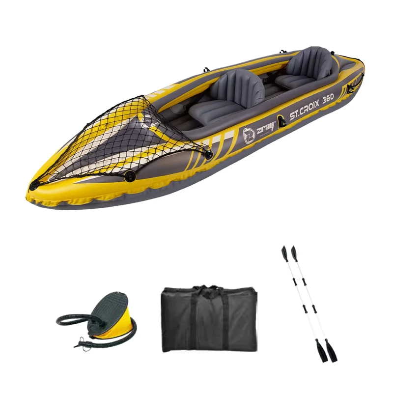 Kayak inflable de PVC para exteriores, bote para 2 personas, canoa inflable con remos y bomba de aire, bote portátil para pesca