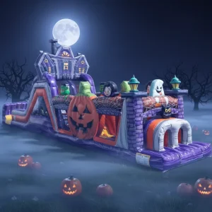 Outdoor PVC Inflatable Obstacle Course Challenge Halloween Pumpkin Ghost Obstacle Castle CE Certified Customized Color Options