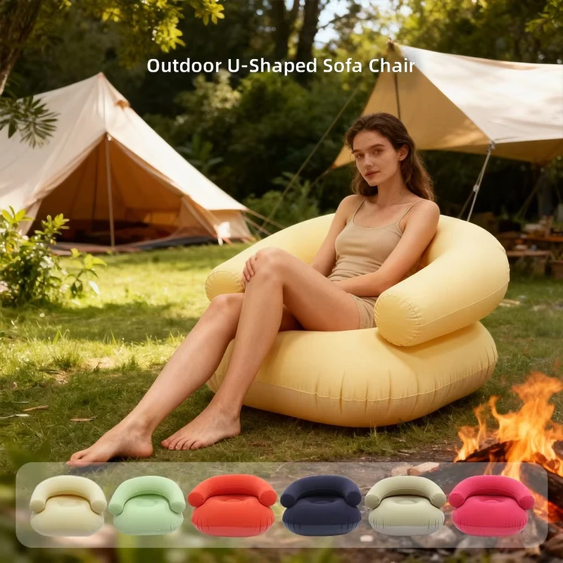 Outdoor PVC aufblasbare U-förmige Luftcouch mit Armlehnen Samtoberfläche Schnellaufblasbares Sofa