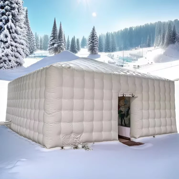 Tenda Inflável de Casamento Disco de Natal Branca para Uso em Festas ao Ar Livre com Luzes LED no Telhado