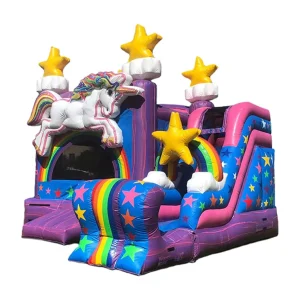 Outdoor Pink Girl Rainbow Unicorn Inflatable Bounce House Combo Slide Bouncy Jumping Castle UV Protection Waterproof