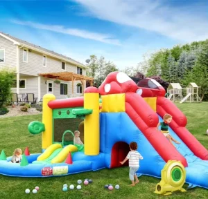 Outdoor Play Inflatable Bounce House Combo Commercial PVC Bouncy Castle with 2 Slide Ball Pit Climbing Wall Basketball Hoop