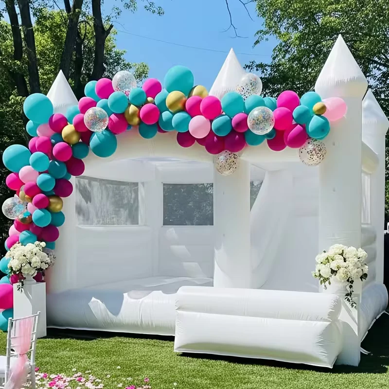 Outdoor Playground Soft Play Equipment Commercial Inflatable Bouncy Castle White Bounce House Combo with Ball Pit