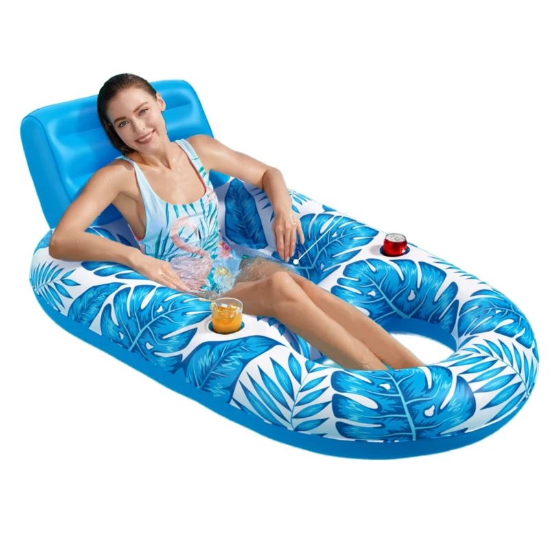 Tragbare PVC-Sonnenliege für den Außenbereich mit Becherhaltern, aufblasbare schwimmende Matte, wasserabweisend, leicht zu tragen, Schwimmstuhl 88 Zoll x