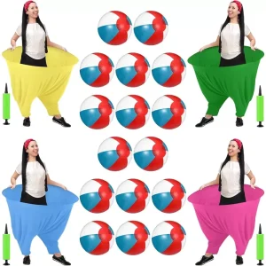 Outdoor Potato Sack Race Game Set 4-Color 16-Piece Inflatable Beach Balls Hand Air Pump Kids Adults Carnival Backyard Party