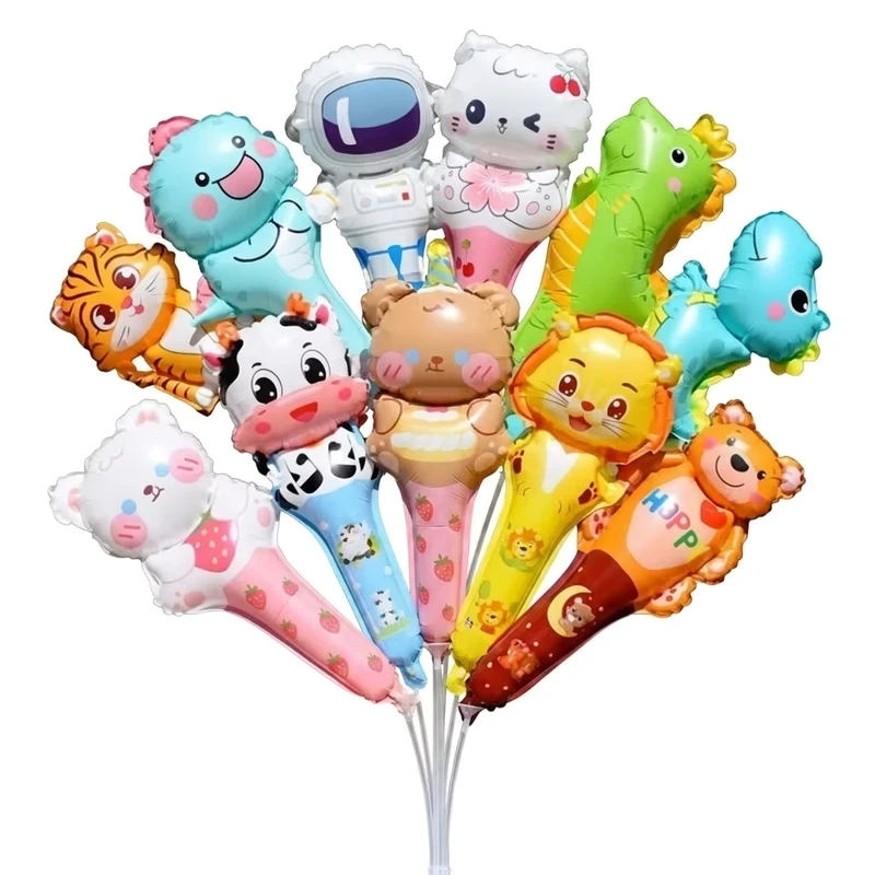 Outdoor Sports Activity Toy Balloons Foil Inflatable Holding Stick Customized Cartoon Texts Printing OEM ODM Handheld Balloons