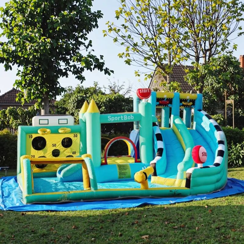 Castillo inflable de deportes al aire libre, nuevo estilo, tobogán de obstáculos, trampolín inflable, tobogán de agua, juguetes inflables para exteriores