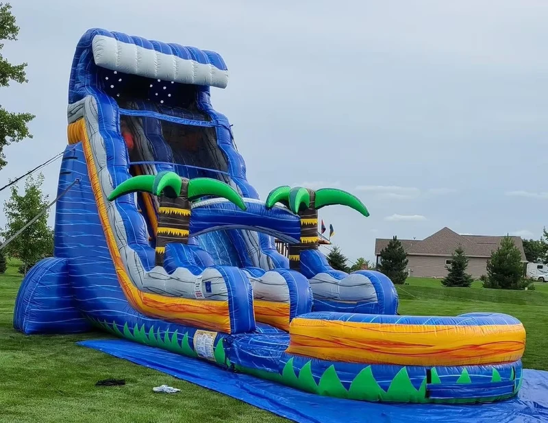 Outdoor Tropical Crush Waterslide Palm Tree Kids Adults Party Waterslide Inflatable Pool Water Slide With Air Blower