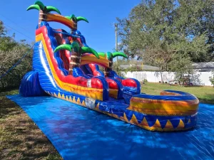 Outdoor Tropical Inferno Water Slide Palm Tree Marble Blue Inflatable Playground Water Slide with Pool